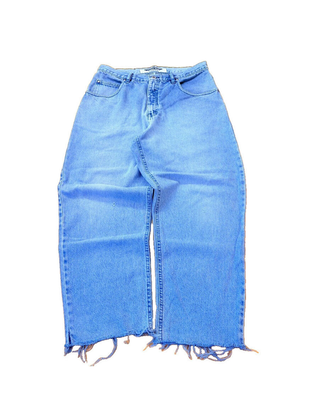 Y2K Anchor Blue Baggy Jeans Mens 34x27 Light Wash Faded Cut Hem Distressed USA